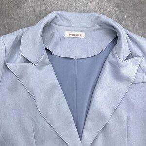 Solitaire Blazer Women Medium Light Blue Faux‎ Suede Peak Soft Career Jacket